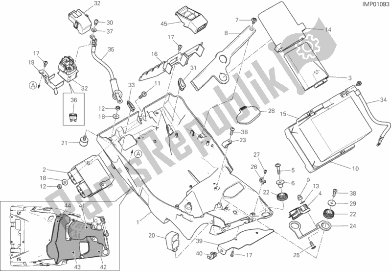 All parts for the Battery Holder of the Ducati Multistrada 1260 ABS USA 2018